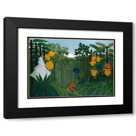 The Repast of the Lion Black Modern Wood Framed Art Print with Double Matting by Rousseau, Henri