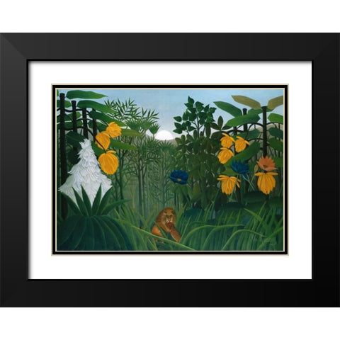 The Repast of the Lion Black Modern Wood Framed Art Print with Double Matting by Rousseau, Henri