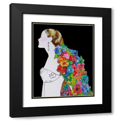Flower Hair Black Modern Wood Framed Art Print with Double Matting by Rideout, Schuyler
