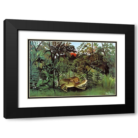 The Hungry Lion Black Modern Wood Framed Art Print with Double Matting by Rousseau, Henri