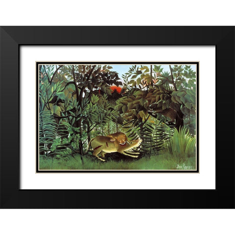 The Hungry Lion Black Modern Wood Framed Art Print with Double Matting by Rousseau, Henri