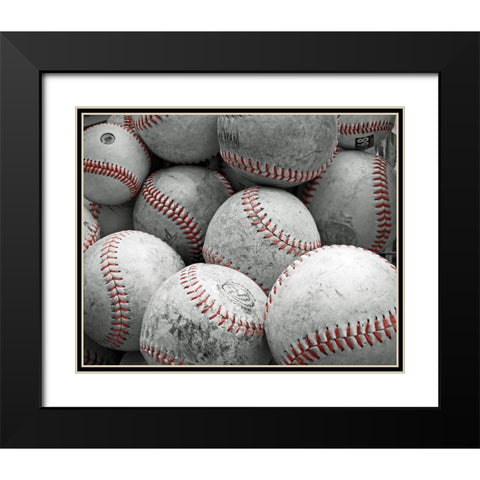 Vintage Baseballs Black Modern Wood Framed Art Print with Double Matting by Ryan, Brooke T.