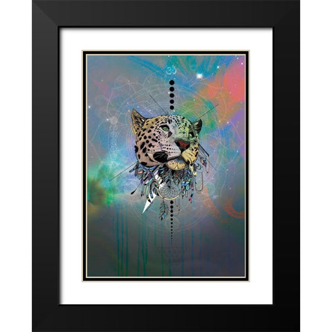 Cosmic Leopard Black Modern Wood Framed Art Print with Double Matting by Roberts, Karin