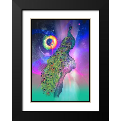 Cosmic Peacock Black Modern Wood Framed Art Print with Double Matting by Roberts, Karin