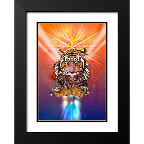 Cosmic Tiger Black Modern Wood Framed Art Print with Double Matting by Roberts, Karin