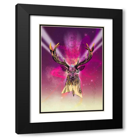 Cosmic Stag Black Modern Wood Framed Art Print with Double Matting by Roberts, Karin