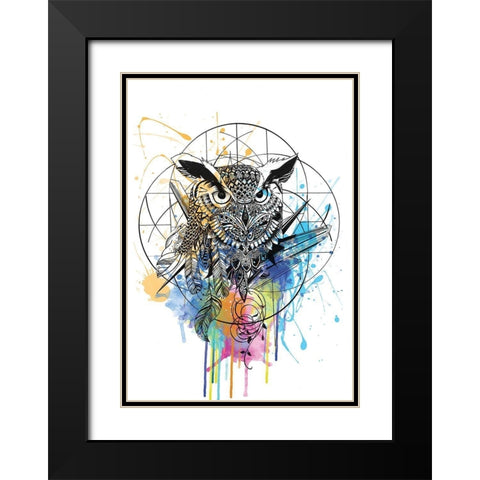 Owl Black Modern Wood Framed Art Print with Double Matting by Roberts, Karin