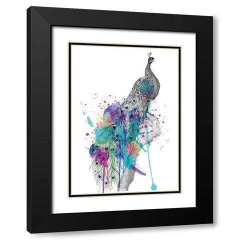Peacock Black Modern Wood Framed Art Print with Double Matting by Roberts, Karin