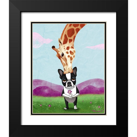 Giraffe Kisses Black Modern Wood Framed Art Print with Double Matting by Rubenacker, Brian
