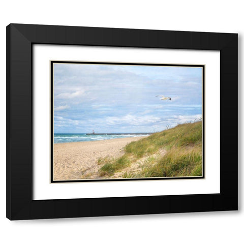 Beach And Jetty Black Modern Wood Framed Art Print with Double Matting by Ryan, Brooke T.
