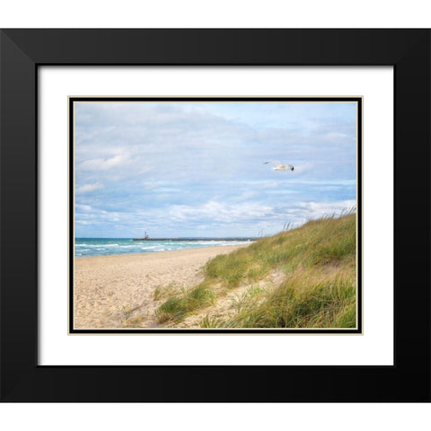 Beach And Jetty Black Modern Wood Framed Art Print with Double Matting by Ryan, Brooke T.