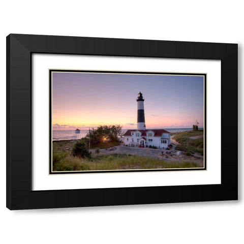 Big Sable Point Lighthouse At Sunset Black Modern Wood Framed Art Print with Double Matting by Romanowicz, Adam