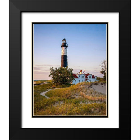 Historic Big Sable Point Light Black Modern Wood Framed Art Print with Double Matting by Romanowicz, Adam