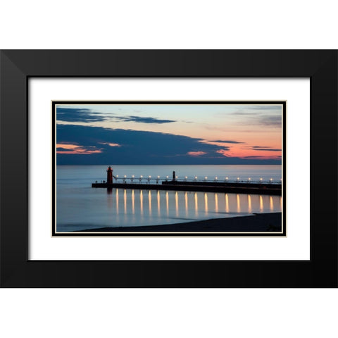 South Haven Michigan Lighthouse Black Modern Wood Framed Art Print with Double Matting by Romanowicz, Adam