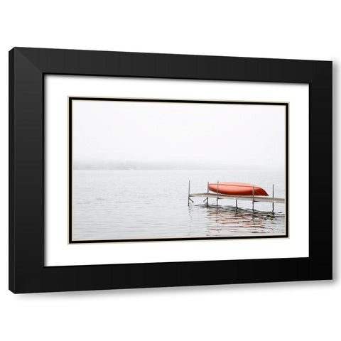 Red Canoe Black Modern Wood Framed Art Print with Double Matting by Ryan, Brooke T.