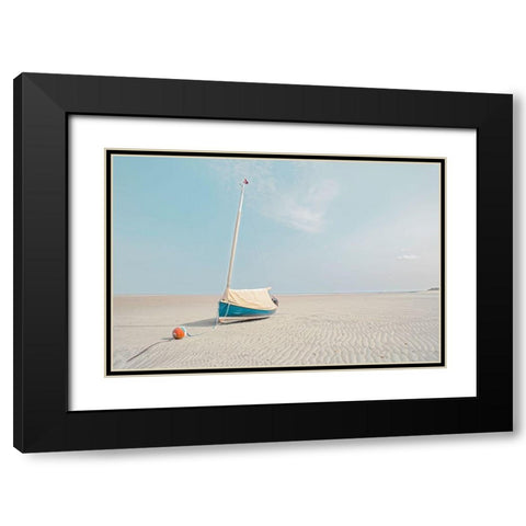 Sailboat in Teal and Coral Black Modern Wood Framed Art Print with Double Matting by Ryan, Brooke T.