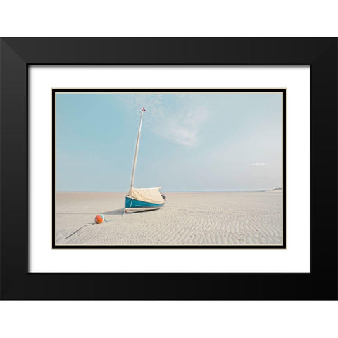 Sailboat in Teal and Coral Black Modern Wood Framed Art Print with Double Matting by Ryan, Brooke T.