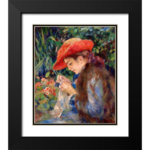 Marie-ThÃ©rÃ¨se Durand-Ruel Sewing-1882 Black Modern Wood Framed Art Print with Double Matting by Renoir, Pierre-Auguste