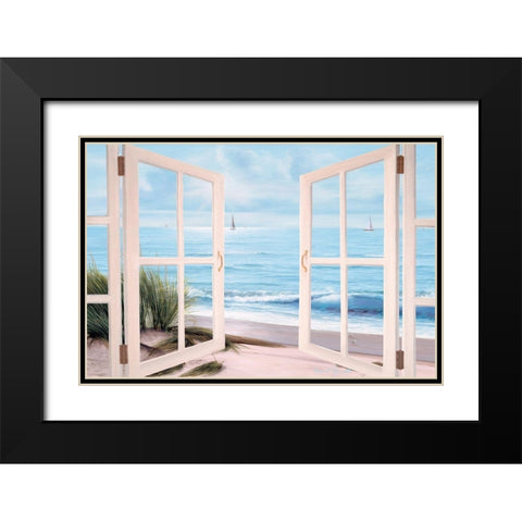 Sandpiper Beach Door Black Modern Wood Framed Art Print with Double Matting by Romanello, Diane