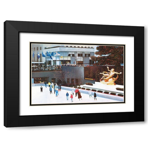 Rockefeller Center Black Modern Wood Framed Art Print with Double Matting by Romanello, Diane