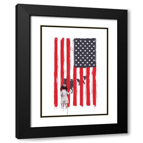 Little Girl and Wolves Black Modern Wood Framed Art Print with Double Matting by Solti, Balazs