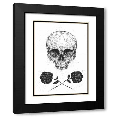 Skull N Roses Black Modern Wood Framed Art Print with Double Matting by Solti, Balazs