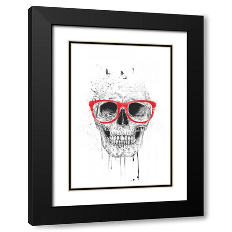 Skull With Red Glasses Black Modern Wood Framed Art Print with Double Matting by Solti, Balazs