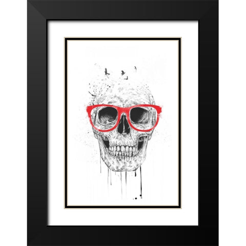 Skull With Red Glasses Black Modern Wood Framed Art Print with Double Matting by Solti, Balazs