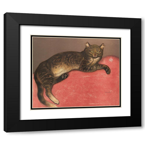 Cat on a Cusion Black Modern Wood Framed Art Print with Double Matting by Steinlen, Theophile