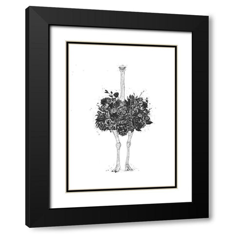 Floral Ostrich Black Modern Wood Framed Art Print with Double Matting by Solti, Balazs