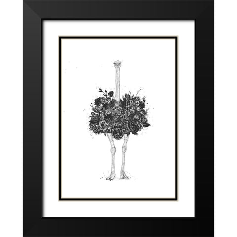 Floral Ostrich Black Modern Wood Framed Art Print with Double Matting by Solti, Balazs