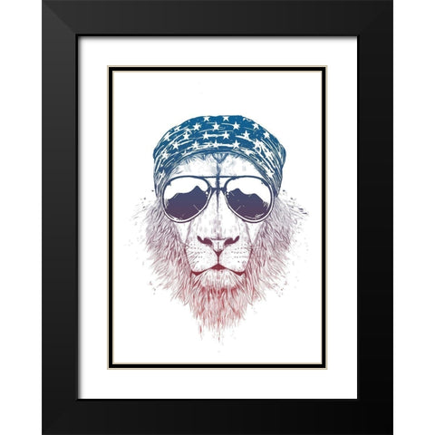 Wild Lion Black Modern Wood Framed Art Print with Double Matting by Solti, Balazs