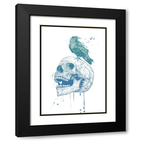 New Skull (Blue) Black Modern Wood Framed Art Print with Double Matting by Solti, Balazs