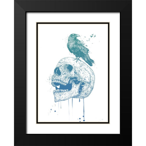 New Skull (Blue) Black Modern Wood Framed Art Print with Double Matting by Solti, Balazs