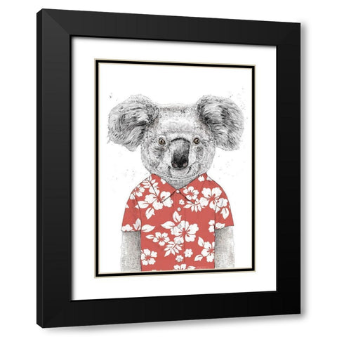 Summer Koala (Red) Black Modern Wood Framed Art Print with Double Matting by Solti, Balazs