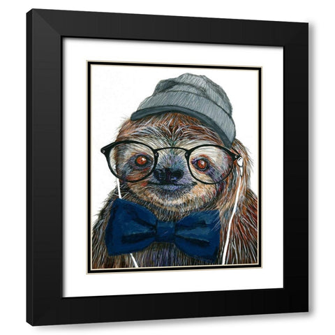 Hipster Sloth Black Modern Wood Framed Art Print with Double Matting by Symons, Melissa
