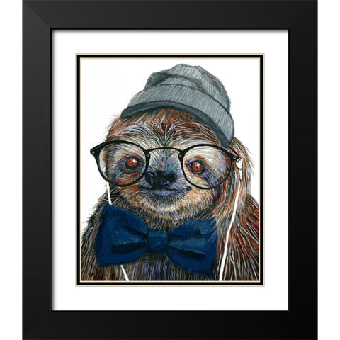 Hipster Sloth Black Modern Wood Framed Art Print with Double Matting by Symons, Melissa