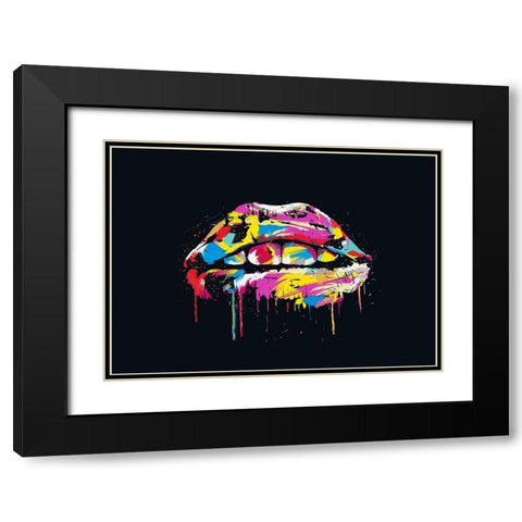 Colorful Lips Black Modern Wood Framed Art Print with Double Matting by Solti, Balazs