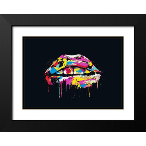 Colorful Lips Black Modern Wood Framed Art Print with Double Matting by Solti, Balazs