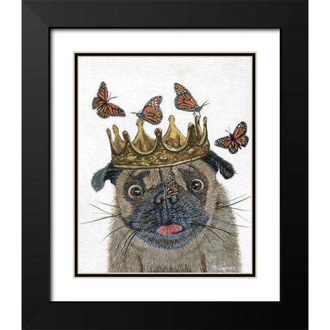 A Crowned Pug Black Modern Wood Framed Art Print with Double Matting by Symons, Melissa