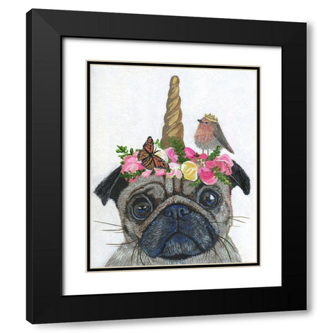 Unicorn Pug Black Modern Wood Framed Art Print with Double Matting by Symons, Melissa