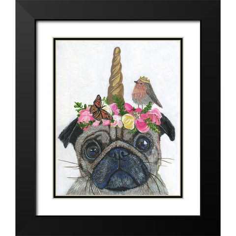 Unicorn Pug Black Modern Wood Framed Art Print with Double Matting by Symons, Melissa