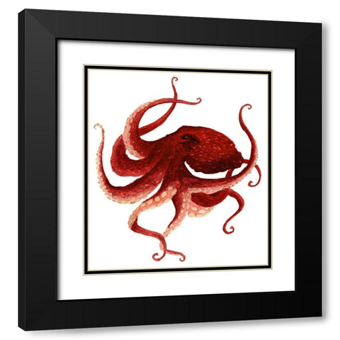 Giant Pacific Octopus - Red Black Modern Wood Framed Art Print with Double Matting by Saylor, Jeannine