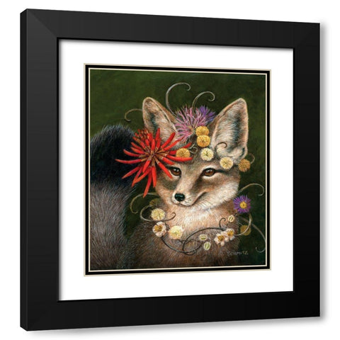 Kit Fox in Coral Black Modern Wood Framed Art Print with Double Matting by Schmitz, Carolyn