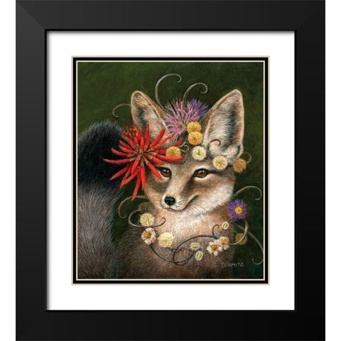 Kit Fox in Coral Black Modern Wood Framed Art Print with Double Matting by Schmitz, Carolyn