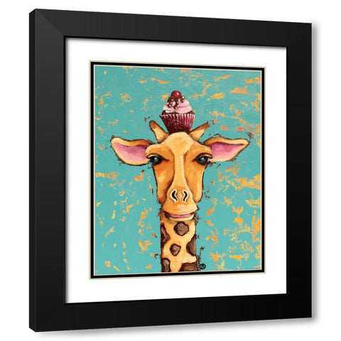 Giraffe With Cherry on Top Black Modern Wood Framed Art Print with Double Matting by Stewart, Lucia