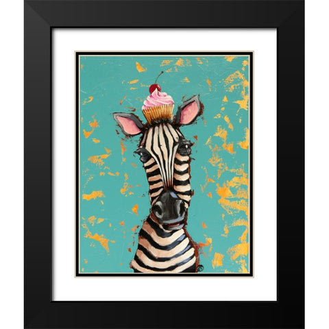 Zebra With Cherry Cupcake Black Modern Wood Framed Art Print with Double Matting by Stewart, Lucia