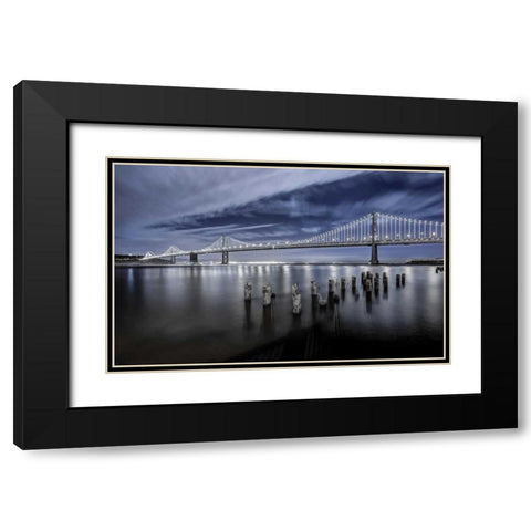 The Bay Lights Black Modern Wood Framed Art Print with Double Matting by Toby Harriman Visuals