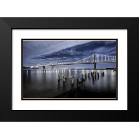 The Bay Lights Black Modern Wood Framed Art Print with Double Matting by Toby Harriman Visuals