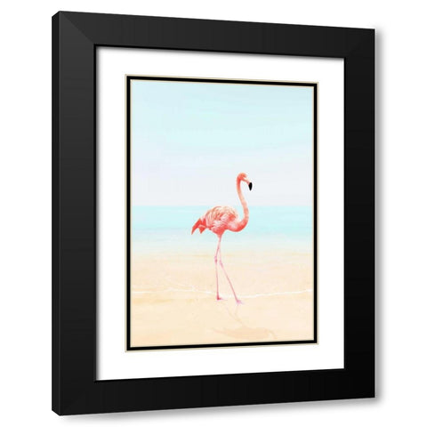 Flamingo on the Beach II Black Modern Wood Framed Art Print with Double Matting by Tai Prints